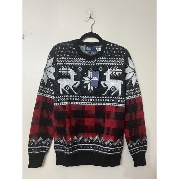 Polo Ralph Lauren Men’s M Holiday Heritage Buffalo Check Reindeer Sweater Wool